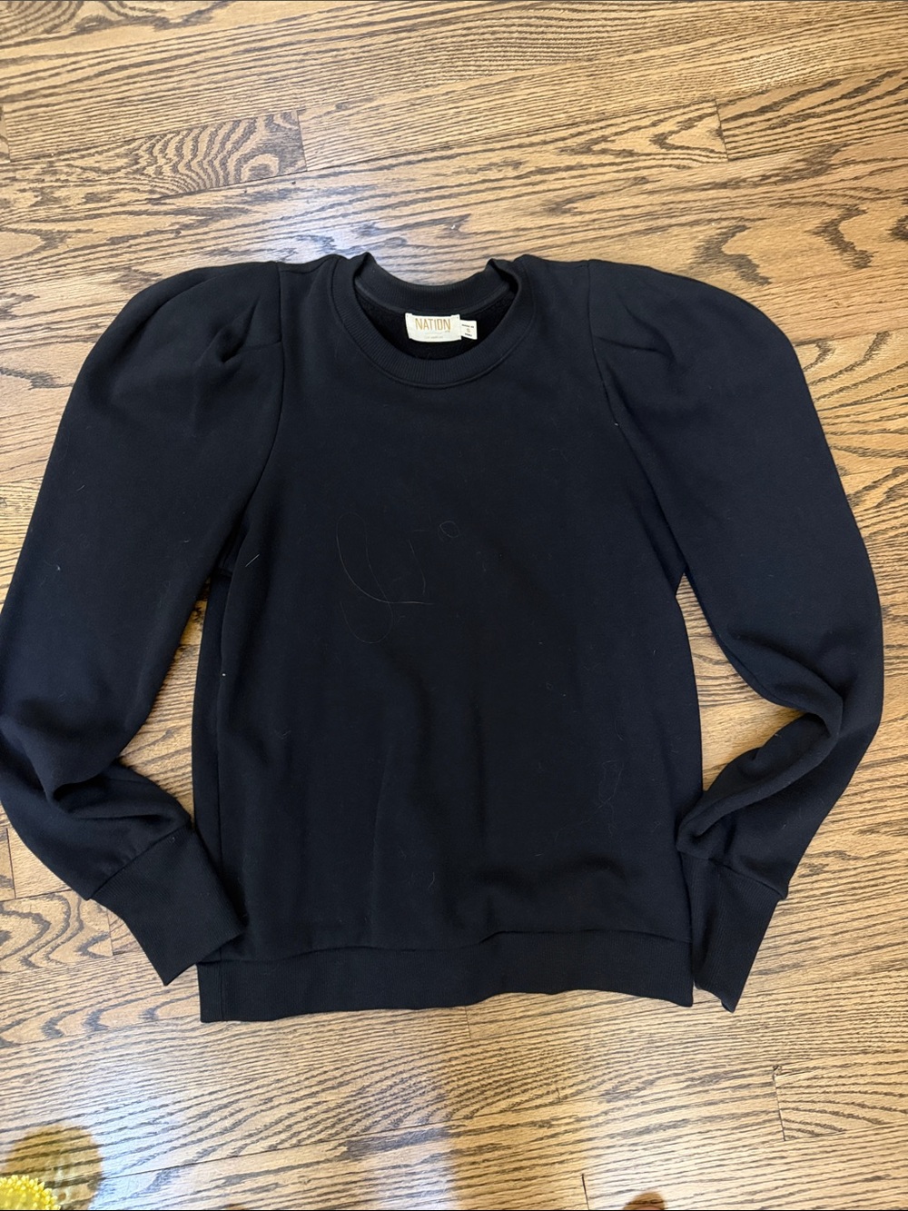 Black Puff-Sleeve Crewneck Sweater